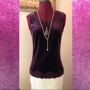 Velvet and lace tank, deep red.